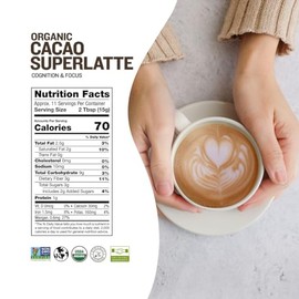 Sunfood Superfoods Cacao Superlatte Powder Drink Mix with Lion's Mane for Cognition and Focus, Mushroom Coffee Creamer with Cacao & Greens Powder, Organic, Non-GMO, Vegan, Gluten Free, 6 oz Bag