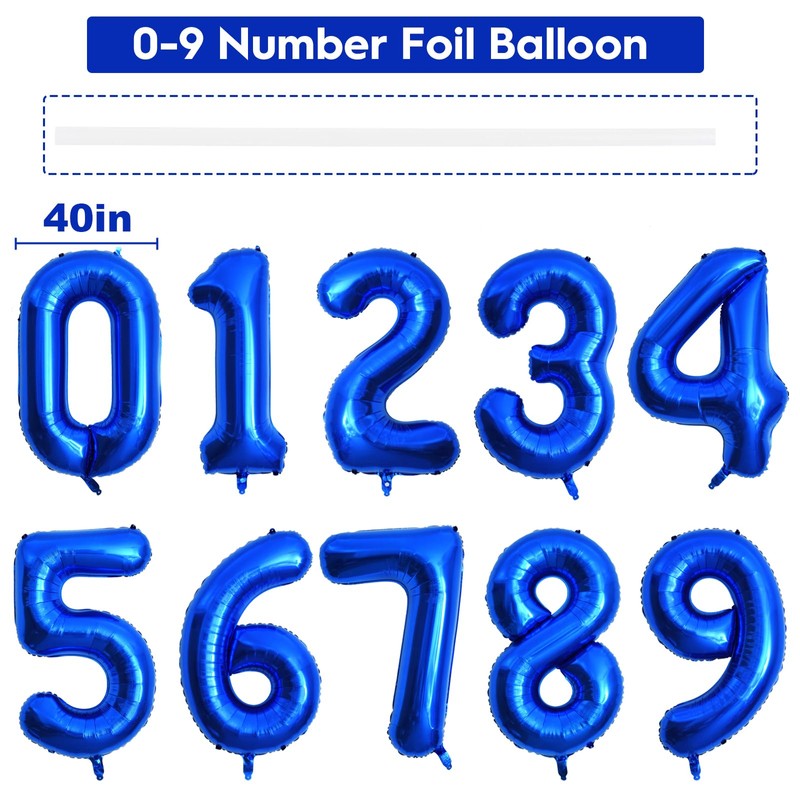 40 Inch Dark Blue Foil Number Balloons, Large 9 Number