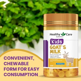 Healthy Care Kids Goat Milk Chewable Tablets - Energy and Calcium Boost - Premium Dietary Supplement - All-Natural Ingredients - 300 Tablets - Vanilla Flavour