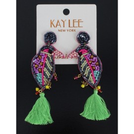 Kay Lee Boho Seed Bead Beaded Exotic Bird Statement Earrings #POE0279LI