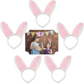 SRV Hub 5 x White and Pink Rabbit Ears Headbands, Adjustable Hair Band for Girls, Women, Easter Party Decoration, Birthday, Easter Gift (5 x Rabbit Ears Flower)