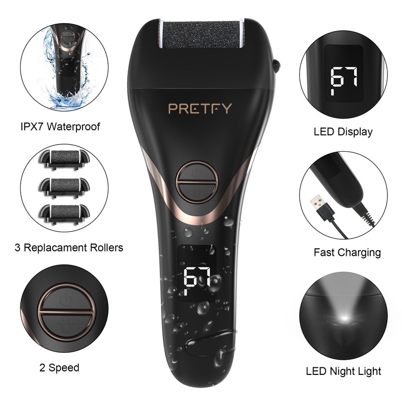Pretfy Electric Foot Callus Remover Set Rechargeable Foot Grinder Digital