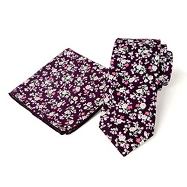 Spring Notion Men's Floral Necktie and Pocket Square Handkerchief Hanky Set - 20-Purple, One Size