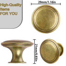YOIPE Pack of 6 Flat Round Shape Drawer Pulls Red Antique Brass Furniture Cupboard Zinc Alloy Dresser Knobs Door Window Pull Handles Cabinet Hardware for Closet Wardrobe Pulls with Screws