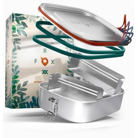 FOXBOXX® Premium Stainless Steel Lunch Box, Leak-proof with Compartment - Plastic-Free Sustainable, Lunch Box Bread Box Metal Box Bento, Child School, Choice of Size