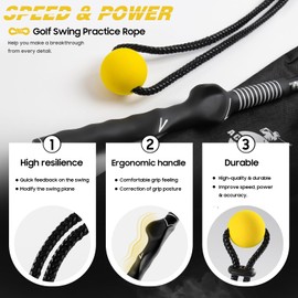 ACESTRIKE Golf Swing Training Aid, Golf Swing Pracice Rope, Rope Trainer Equipment Improve Swing Speed Lagging Rhythm, Golf Warm-Up Exercise for Strength and Training Arm for Golf Beginner