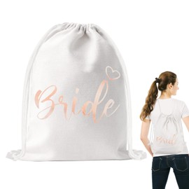 DAWRIS Gym Bag JGA Canvas Gym Bag Women's Bag Bride JGA with Drawstring Backpack Bride Backpack JGA Bridal Bag Team Bride Stag Night Party Women Bag Gym Bag Backpack White, White