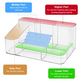 ANRUI Nail Drill Holder, 28 Holes Nail Drill Machine & Bits Storage Box, Acrylic Nail Drill Bits Holder, Professional Nail Drill Organnizer Box for Manicure tools - Clear
