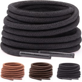 Miscly 3 Pairs - Shoelaces for Suit Shoes Round Tear-Resistant Thin 100% Cotton Diameter 2.4 mm, black