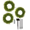 Outdoor Solar Lighted Faux Wreath Trio with Garden Power Stake