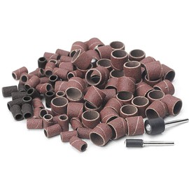 104Pcs Sanding Band Drum Sleeve 60 120 320 Grit 1/4" 1/2" Nail Drill Sander with 4 Drum Mandrel for Dremel Rotary Tool
