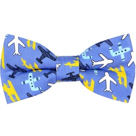 OCIA Cotton Pattern Printed Bow Tie Pre-tied Adjustable Bowtie for Mens & Boys Blue White Yellow (Airplane) S - (0-5Yrs,Babies,Toddlers)