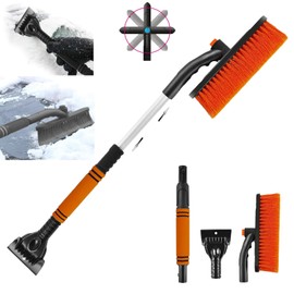 Gxlaihly Car Ice Scraper with Broom, 3-in-1 Removable Ice Scraper, Car Ice Scraper with Rotating Brush Head and Extendable Foam Handle, for Car, Truck and SUV (Orange Colour)