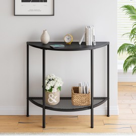 VECOCHO Console Table 2 Tier Narrow Entryway Table with Storage,Half Moon Sofa Couch Table,Small Hallway Entry Way Tables,Wooden Accent Side Table for Living Room Coffee Table,Black