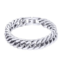 ChainsHouse men’s stainless steel curb bracelet, widths: 6, 8, 10, 13, 14 mm, lengths: 19 cm, 21 cm, with gift box, for couples., Stainless Steel