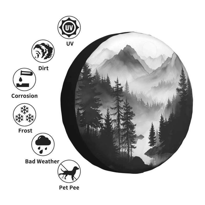 Spare Tire Cover Mountain Lake Tree Landscape Wheel Covers Weatherproof