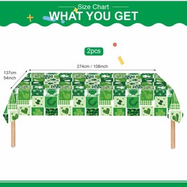 2Pack St. Patrick's Day Tablecloth St. Patrick's Day Lucky Green Shamrock Table Cover for Rectangle 54*108in Waterproof Plastic Table Cloth for St. Patrick's Day Party Supplies,Green Tablecloth