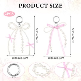 Teaaha 2PCS Pink Bow Keychain Pearl Bow Bag Charms Y2k Aesthetic Bowknot Keyring Sweet Purse Car Keys Charm Accessories for Women Girls