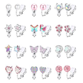 LOYALLOOK Cute Clip on Earrings for Women Girls Hypoallergenic Turtle Heart Star Butterfly Flower Pearl CZ Clip Earrings Multicolored Clip-on Stud Non Pierced Earrings Set Colorful