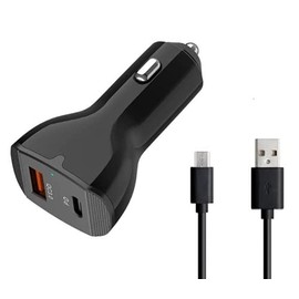 UrbanX 63W Fast Micro USB Truck CarCharger PD3.0 & QC4.0 Dual Port Adapter for BLU Advance 4.0 L3 Bundled with UrbanX 100W Micro USB Cable Cord Super-Fast Charging Kit - Black
