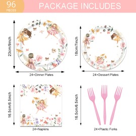 96 Pcs Fairy Plates and Napkins Party Supplies Enchanted Forest Garden Birthday Party Tableware Set Fairies Wonderland Party Decorations Favors for Girl Birthday Party Serve 24 Guests