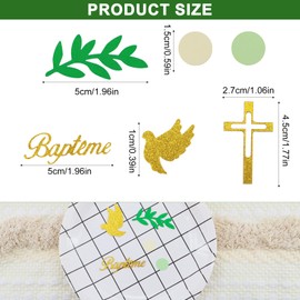 lafo Pack of 300 Christening Decoration Confetti with Gold Cross, Dove & Bapteme Lettering, Confetti for Table Decoration, Christening Communion, Glitter Decoration in Gold, Light Green, Light Yellow