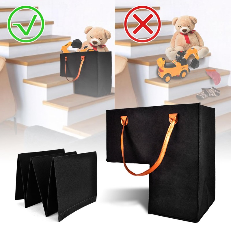 (2 PACK) Stair Basket -Foldable L-Shape step Storage Basket with
