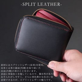 Diablo KA-514 Men's Bifold Wallet, Large Capacity, Leather, Round Zipper, Design Color, Black x Red