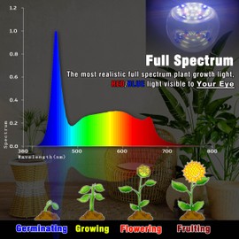 Grow Light Bulbs Full Spectrum with Red Blue 5000K E12 Candelabra Small Base 9W Sunlight Grow Bulb Replace 100W with Balanced Spectrum for Indoor Plants, Succulents, Flowers, Fruit, Mini Bonsai,1 Pack