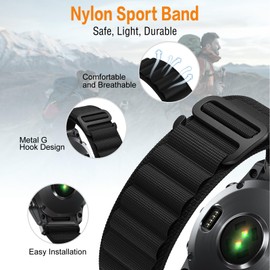 SumRioo QuickFit 26mm Strap for Garmin Fenix 8/8 Solar 51mm/7X Pro/7X/6X Pro/6X/5X Plus/5X/3/3HR, Nylon Alpine Loop Watch Strap for Garmin Tactix 8 51mm, Enduro 3, Epix 2 Pro, Black