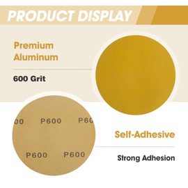 CowboyBOB 100 PCS 6 Inch Gold PSA Sanding Discs 600 Grit Self Adhesive Sticky-Back Sandpaper Roll for DA Sander Automotive Car Paint Woodworking Wood Metal Finishing