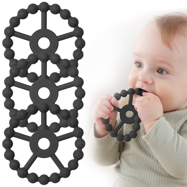 3 Pack Ring Teether, Silicone Teething Ring Toys for Babies