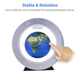 4 Inch Magnetic Leviation Floating Globe Anti Gravity Rotating Earth Ball Levitating World Map Globe with Colorful LED Light & O Shape Base for Students Educational Birthday Gift Home Office Room Desk Decoration