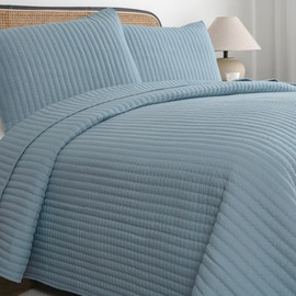 Petrichor Blue King Size Quilt Bedding Sets with Pillowcases,Lightweight for All Seasons,Pre-Washed Brushed Microfiber Bedspread Coverlet,3-Piece,1Quilt(96" x106”) & 2 Pillowcases(20"x36")