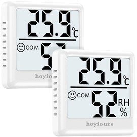 Thermometer Hygrometer Indoor hoyiours Digital Thermo-Hygrometer with Large LCD Screen, Smiley Indicator, 3s Quick Refresh, Mini Humidity Monitor for Office, School, Greenhouse, Pack of 2, White