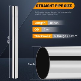 3 Inch Stainless Steel Exhaust Pipe 40 Inch Long, 3" OD x 40" Length T304 Straight Exhaust Tubing DIY Extension Pipe, Automotive Universal Fit, 1 Pack