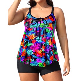 Daci Colorful Leaves Women Plus Size Tankini Swimsuit - 2 Piece Flowy Plus Size Bathing Suits and Shorts with Pockets 2025 24 Plus
