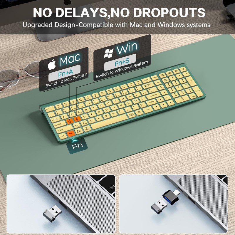 JOYACCESS Slim Compact Wireless Keyboard - Full-Size Silent Keys &