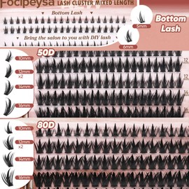Focipeysa Manga Lash Clusters Kit Spike Lash Extensions Kit 50D 80D Cluster Lashes Kit 10-16mm Clusters Lash Extension Wispy Thick Individual Eyelashes Extension DIY Salon Effect Lash Extension