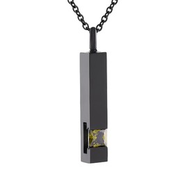 Black Plating Crystal Bar Cremation Jewelry for Ashes Pendant Stainless Steel Keepsake Memorial Urn Necklace for Women Men (Olive Green)