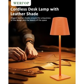 WERFOP Rechargeable Desk Lamp, 6000mAh Battery Operated Cordless Table Lamp Portable Light for Outdoor with Orange Leather Shade for Home, Restaurant, Dining, Party, Camping 1 Pack