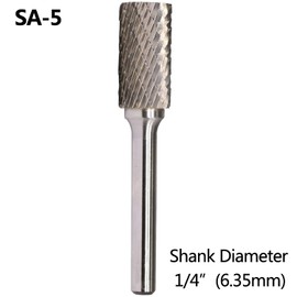 SA-5 Tungsten Carbide Burr Rotary File Cylindrical Shape Double Cut for Die Grinder Drill Bits 1/4'' Inch Diameter of Shank and 1/2'' Inch Diameter of Cutter 1'' Inch Cutter Length