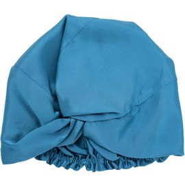 Ade'Soie I Turban Damen 100 % Maulbeerseide 22 Momme Klasse 6A I Haarpflegezubehör Nacht und Tag I Verstellbare Seidenhaube für alle Haartypen, Pfauenblau, Einheitsgröße