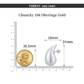 TOEECY Chunky Waterdrop Teardrop Golden Silver Hoop Earrings Hypoallergenic Gold-Plated Fashion Jewellery Earrings for Women and Girls, Silver
