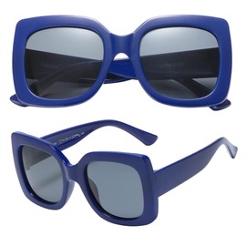 PolarSpex anteojos de sol polarizadas cuadradas elásticas de gran tamaño para niñas, sin BPA, Azul marino | Polarized Smoke, L