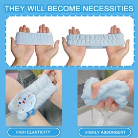 CATOR Pack of 3 Spa Headband Wrist Wash Band Set, Sponge Soft Terry Cloth Makeup Skin Care Non-Slip Headband for Women for Washing the Face Skin Care Headbands - Blue