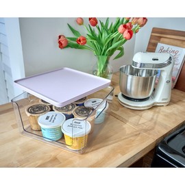 Rosanna Pansino x iDesign Recycled Plastic Open Front Kitchen Storage Bin with Lid, Clear Bin/Lavender Sprinkles Lid, 12" x 12" x 6"