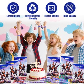 Party Favours Bag Kids Game- Video Gaming Birthday Gift Fillers Party Bags with Goodie Slap Bands Stickers Keychains for Boys Kids Birthday Supplies Souvenirs Gaming Gamers Lovers Children's Day Gift