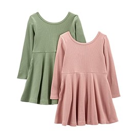 Simple Joys by Carter's Girls' 2-Pack Stretch Rib Dresses, Olive/Pink, 12 Months