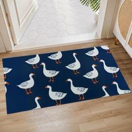 Plistiz Charming Goose Pattern Indoor Door Mat, 17x29.5 Inch, Floor Area Rug for Entryway, Living Room, or Bathroom, Non-Slip Doormat, White Goose Animal Home Decor Rug Gifts